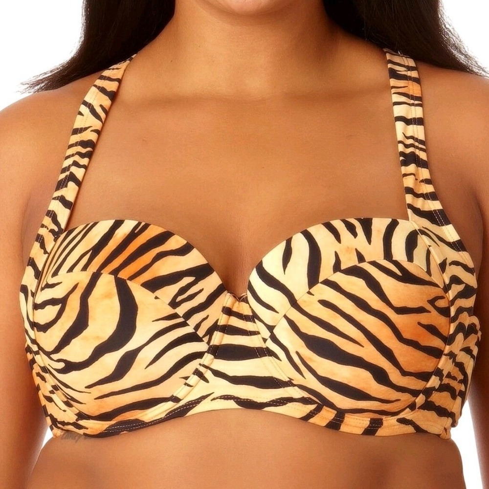 California Sunshine Women Bikini Top Underwire Push Up Tiger Print Orange Size 1